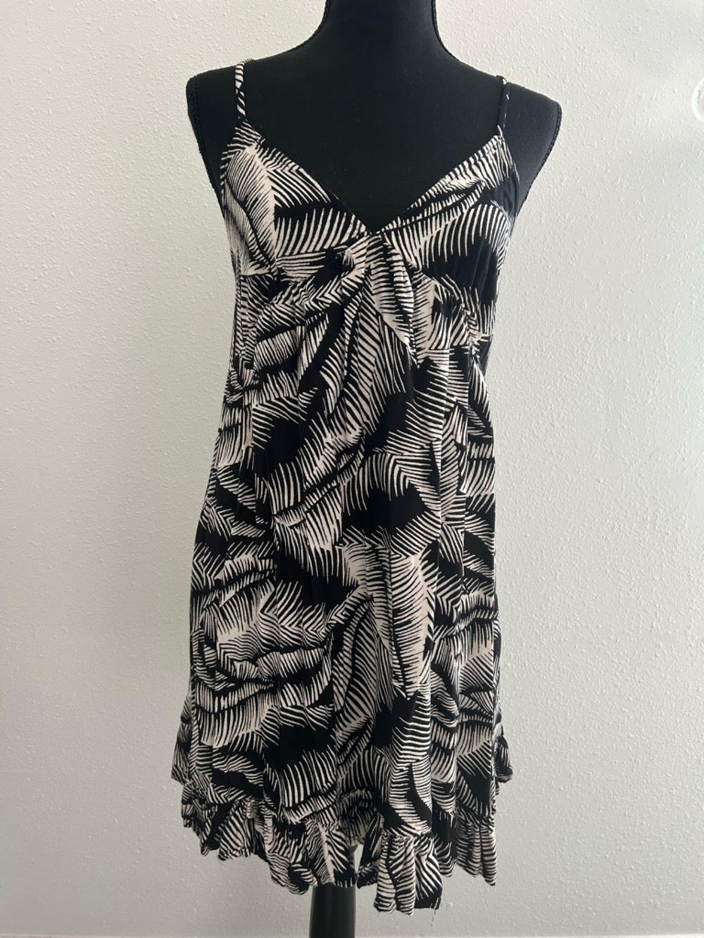 Volcom Black and White Palm-Print Dress with Neon Yellow Trim
